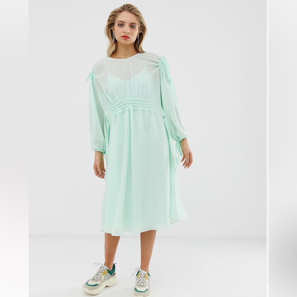 ASOS WHITE plain ruched waist midi dress US 2 NWT